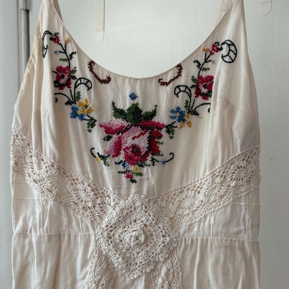 Free People Cream Floral Embroidered Mini Dress
